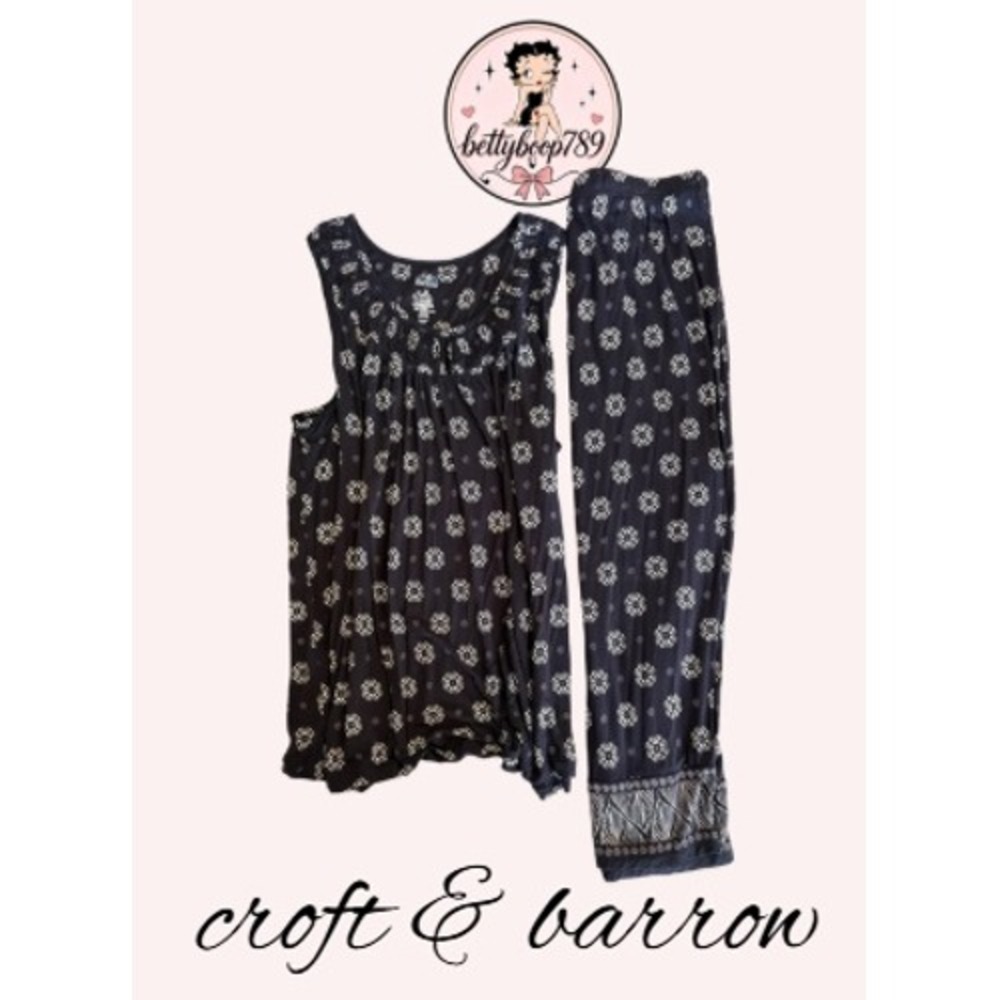 Croft & Barrow Womens 2X Pajama Set Black White Medallion Tank Top and Pants